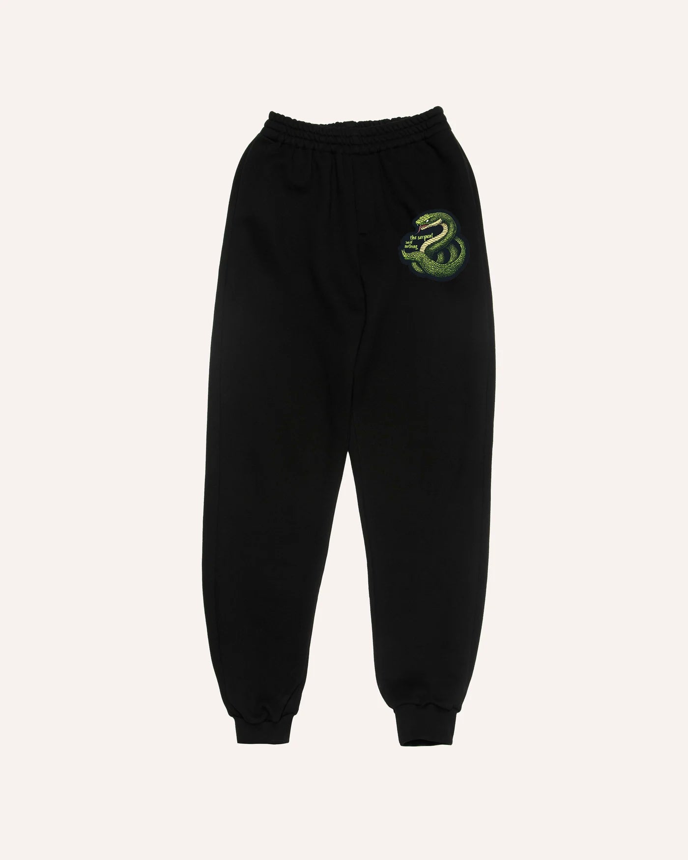 EMBROIDERED GREEN SERPENT JOGGERS — BLACK SSN’25 — Silent Coil Edition
